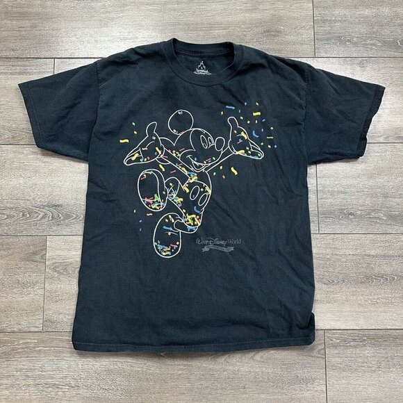 Mickey Mouse Confetti T Shirt Size L Cotton Walt Disney World Disneyland Black - Picture 1 of 7